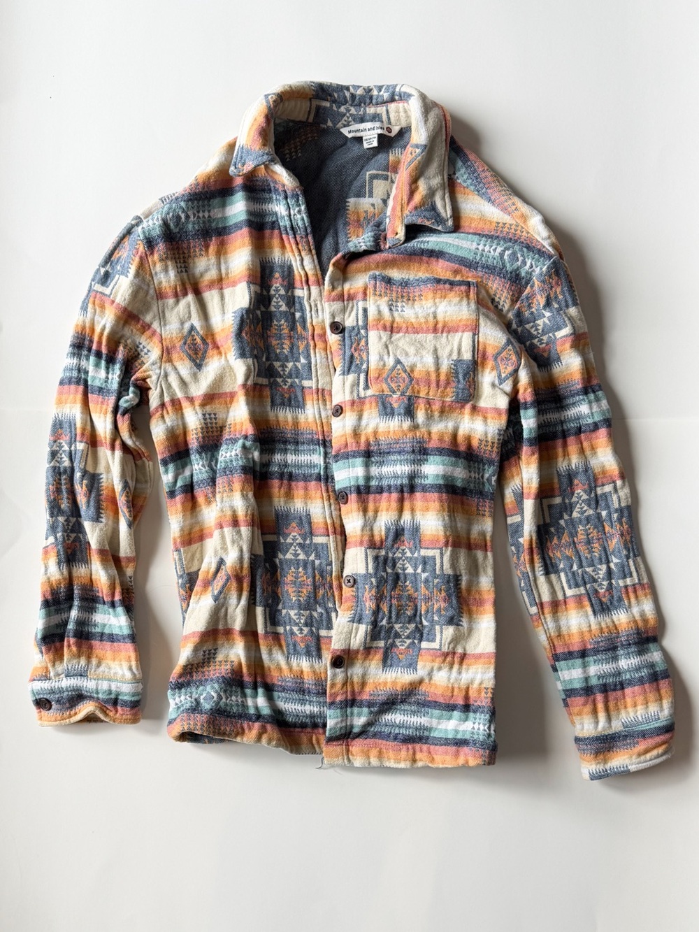 Button-Down Aztec Print Shirt Jacket - Cream Multi